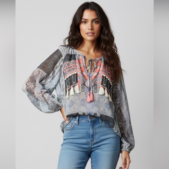 Ramy Brook Tops - NWT!! Ramy Brook Colorful Embroidered Myra Boho Blouse Size XS Oversized